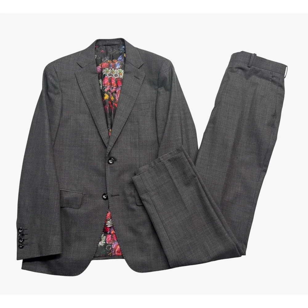 Trunk Club Custom 38R 34x32 Gray Sharkskin Bespoke 2pc Pant Suit Wool Slim